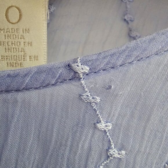 Chicos Top Womens 0 US Small Blue Sheer Embroidered Chiffon Blouse Ladies - Picture 8 of 8